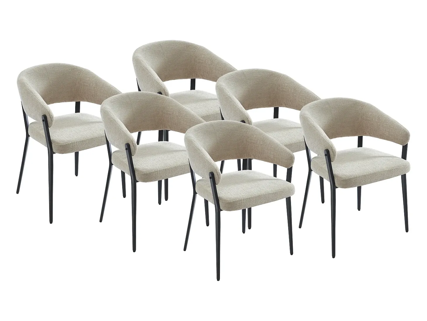 Conjunto de 6 sillas con reposabrazos de tela y metal negro - Beige - AVRELA