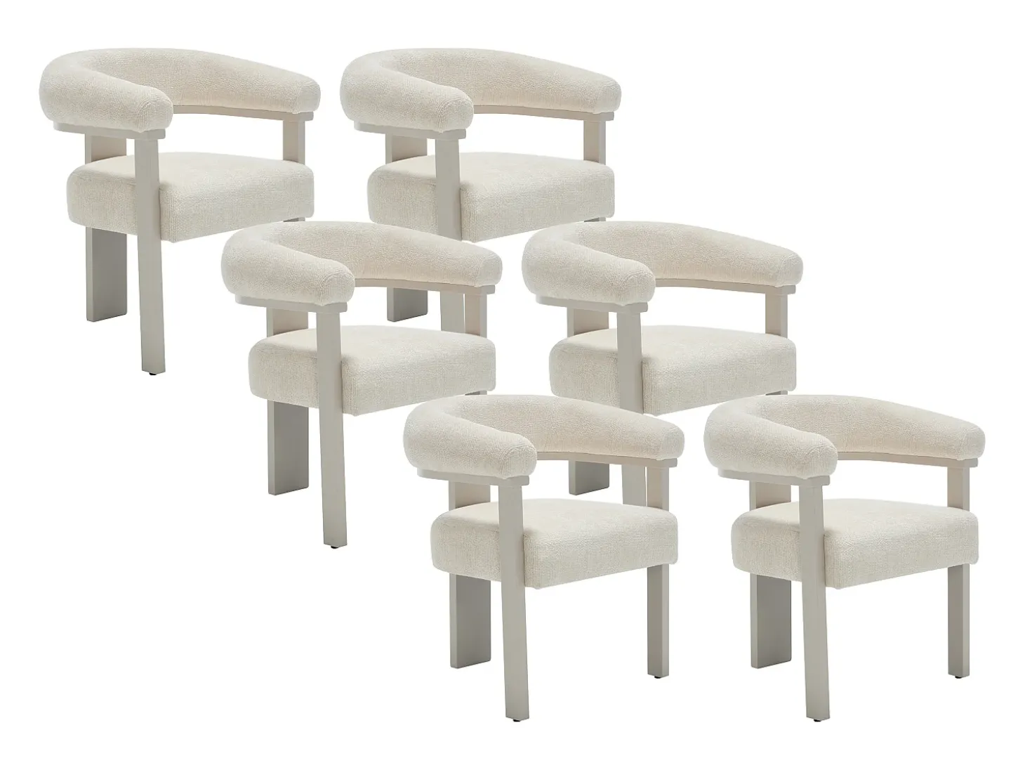 Conjunto de 6 sillas con reposabrazos en tela texturizada y madera de hevea beige - Crema - LIVELIA de Pascal Morabito
