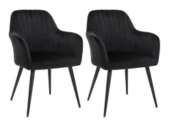 Conjunto de 2 sillas Con reposabrazos de terciopelo y metal negro - Negro - ELEANA