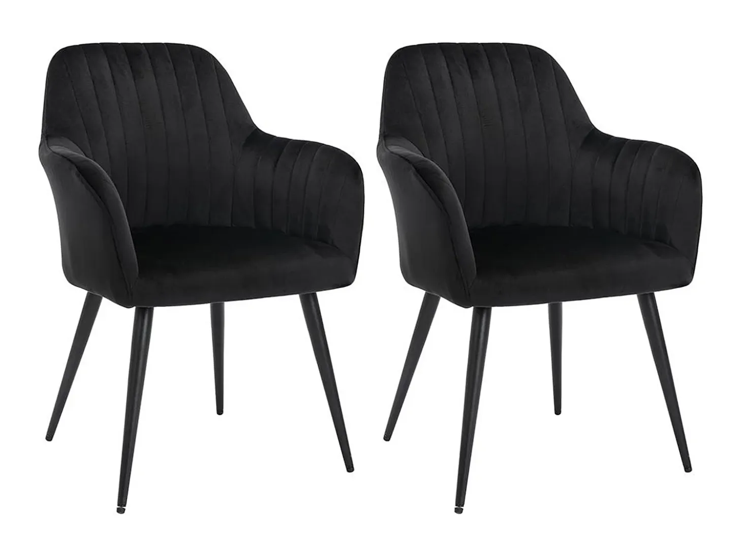 Conjunto de 2 sillas Con reposabrazos de terciopelo y metal negro - Negro - ELEANA