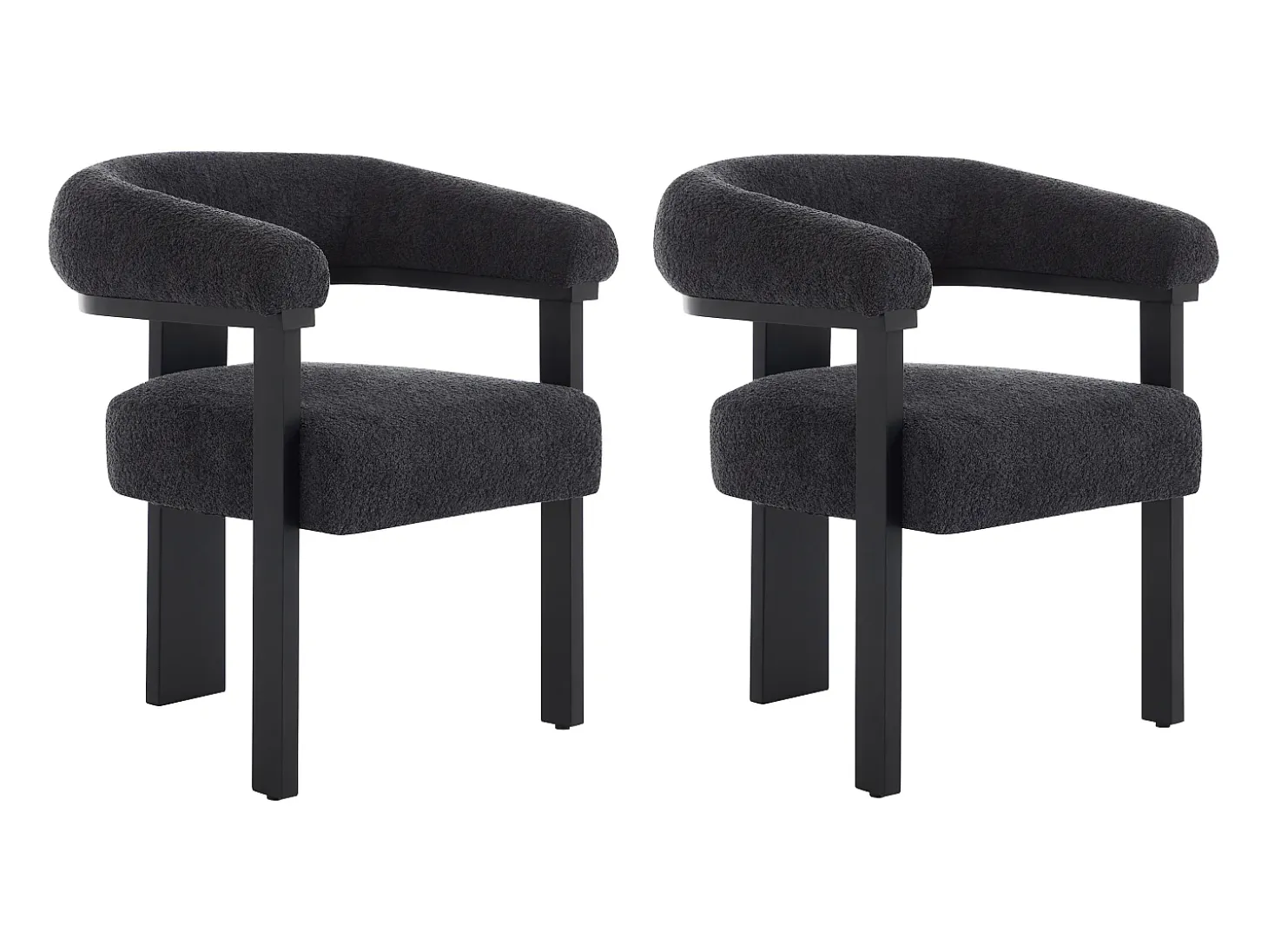 Conjunto de 2 sillas con reposabrazos en tela bouclé y madera de hevea - Negro - LIVELIA