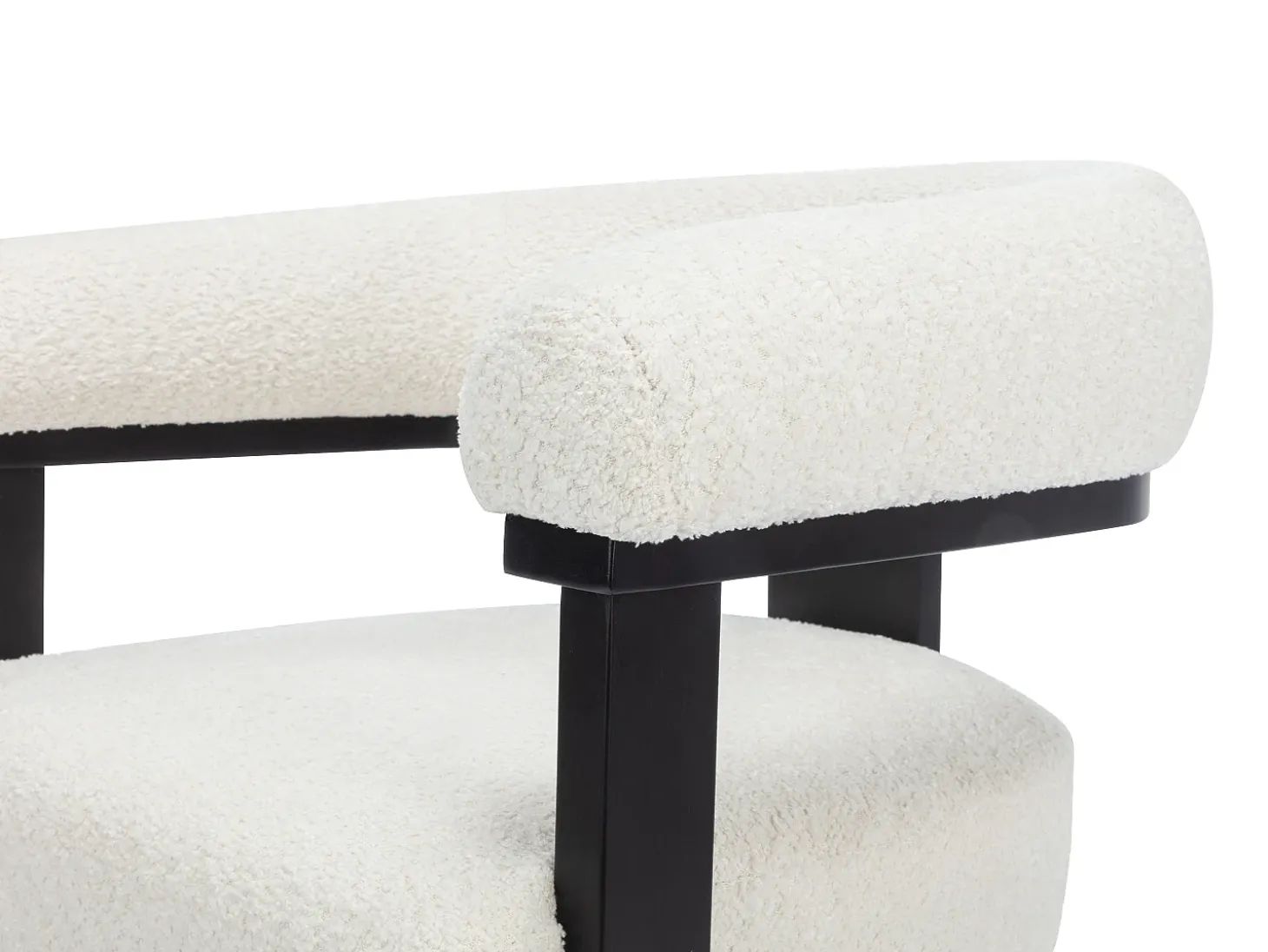 Conjunto de 6 sillas con reposabrazos en tela bouclé y madera de hevea - Blanco y negro - LIVELIA
