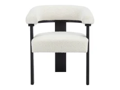 Conjunto de 6 sillas con reposabrazos en tela bouclé y madera de hevea - Blanco y negro - LIVELIA