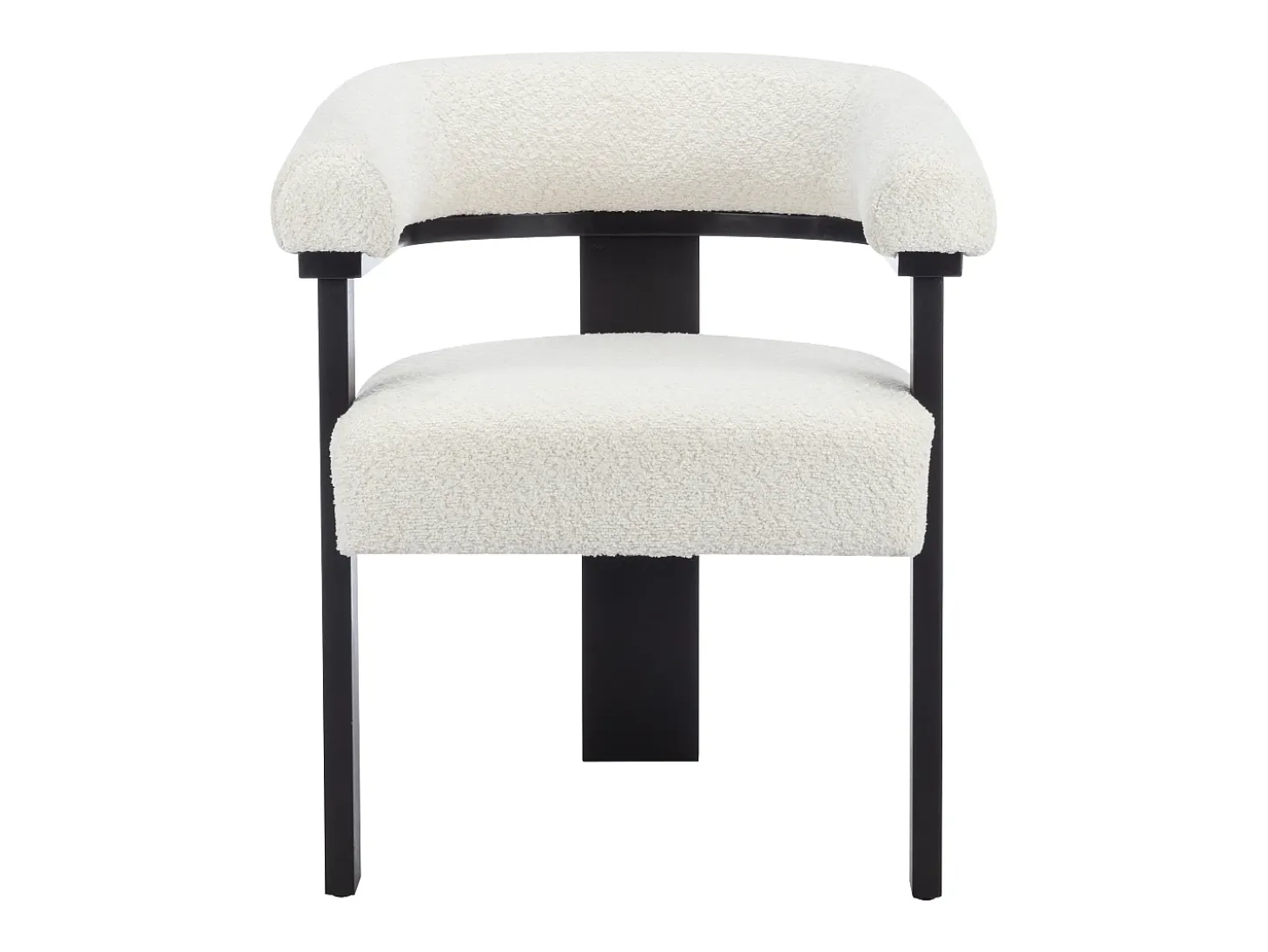 Conjunto de 6 sillas con reposabrazos en tela bouclé y madera de hevea - Blanco y negro - LIVELIA