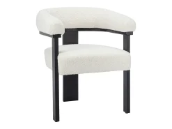 Conjunto de 6 sillas con reposabrazos en tela bouclé y madera de hevea - Blanco y negro - LIVELIA