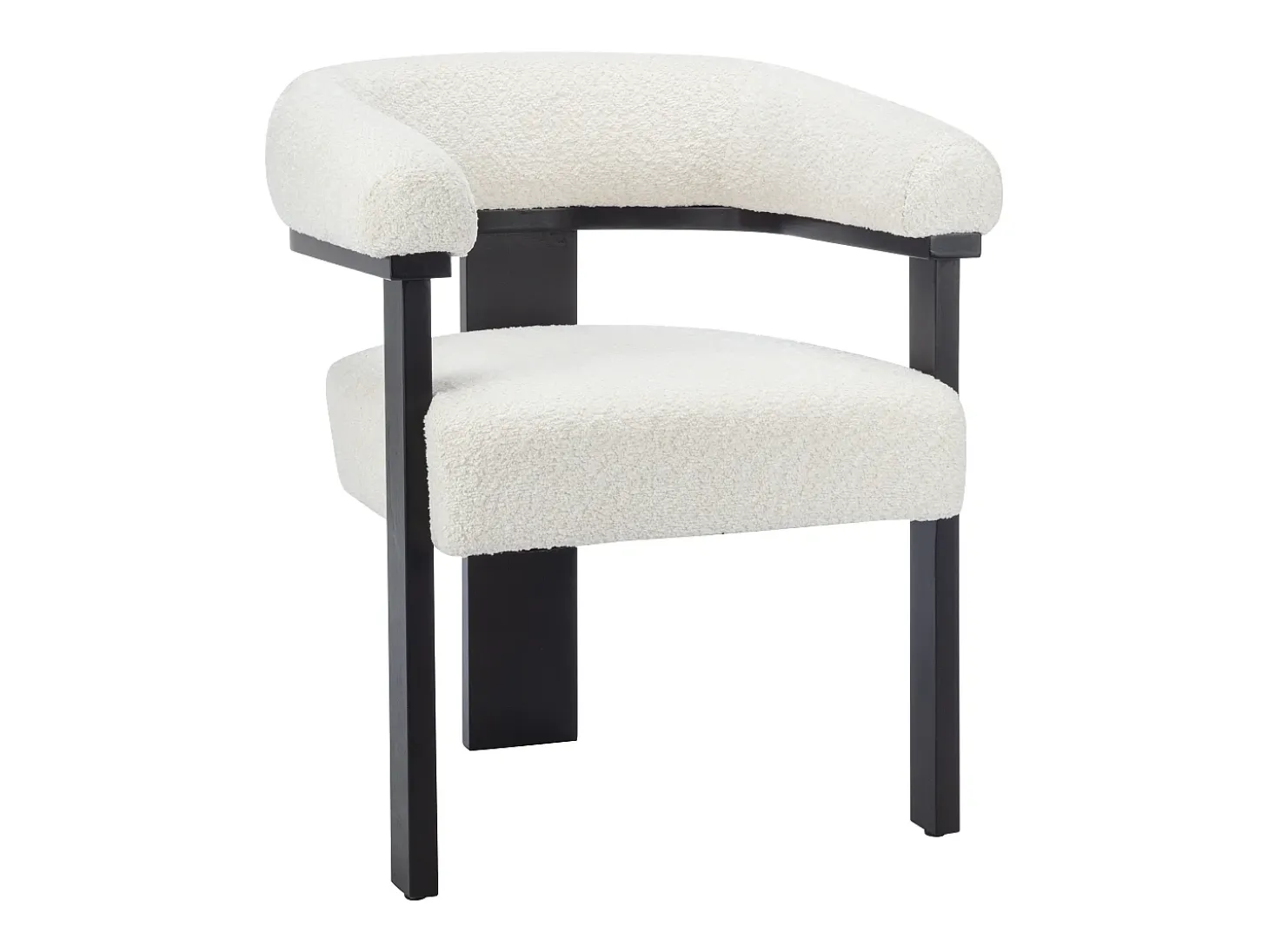 Conjunto de 6 sillas con reposabrazos en tela bouclé y madera de hevea - Blanco y negro - LIVELIA