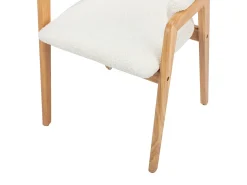 Conjunto de 2 sillas con reposabrazos en tejido bouclé y madera de caucho - Blanco y natural - SOLUNA