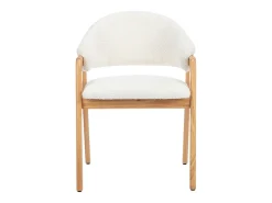 Conjunto de 2 sillas con reposabrazos en tejido bouclé y madera de caucho - Blanco y natural - SOLUNA