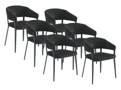 Conjunto de 6 sillas con reposabrazos de tela y metal - Negro - AVRELA