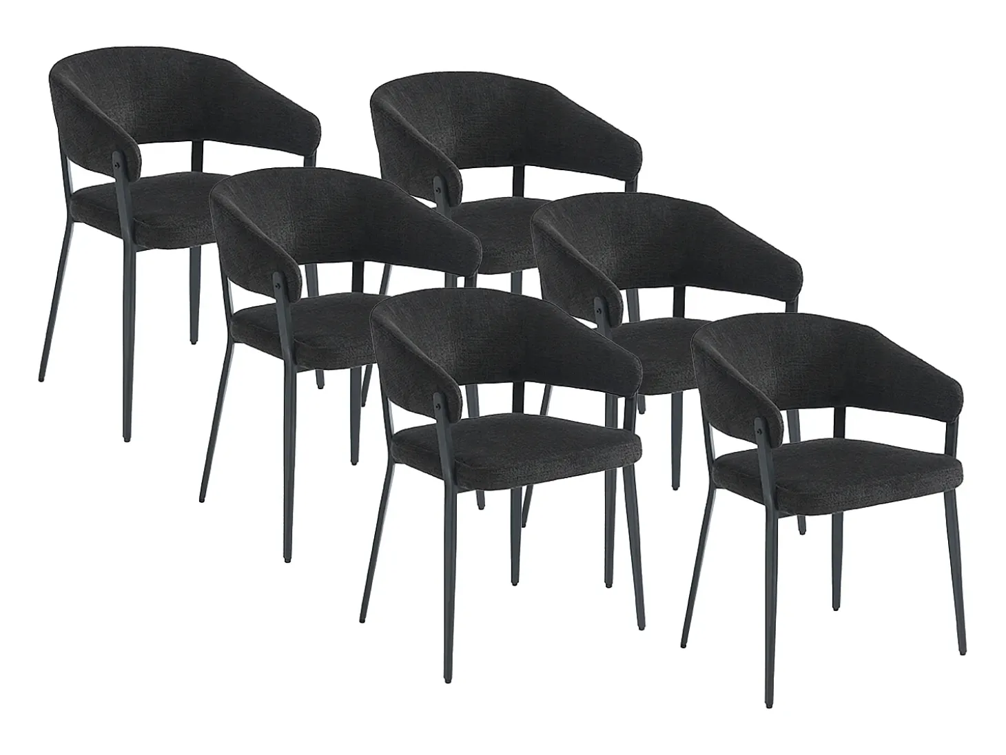 Conjunto de 6 sillas con reposabrazos de tela y metal - Negro - AVRELA
