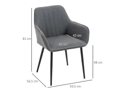 Conjunto de 2 sillas con reposabrazos en lino gris, patas de metal negro.