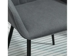 Conjunto de 2 sillas con reposabrazos en lino gris, patas de metal negro.