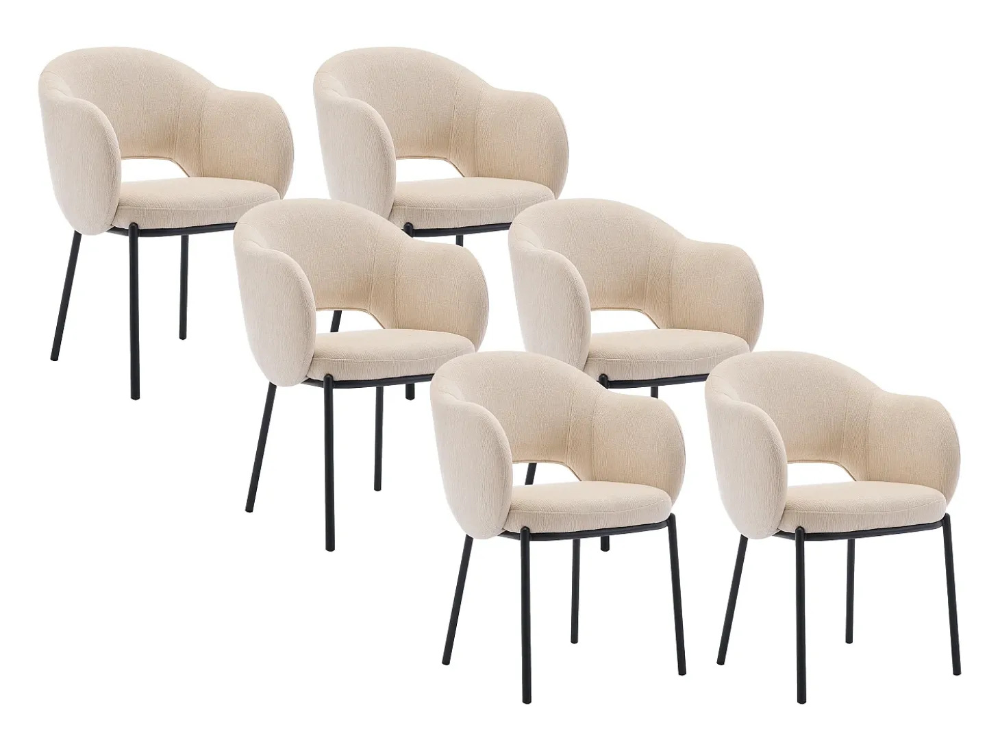 Conjunto de 6 sillas con reposabrazos en tejido texturizado y metal negro - Beige - ACACILIO