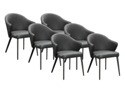 Conjunto de 6 sillas con reposabrazos de piel y acero - Negro - MIBELLY de Maison Céphy