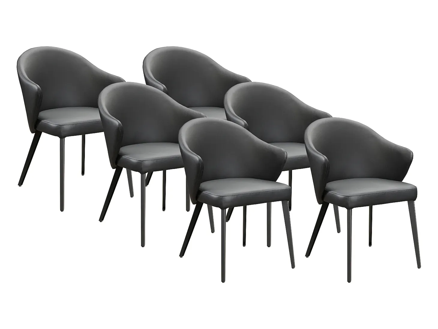 Conjunto de 6 sillas con reposabrazos de piel y acero - Negro - MIBELLY de Maison Céphy