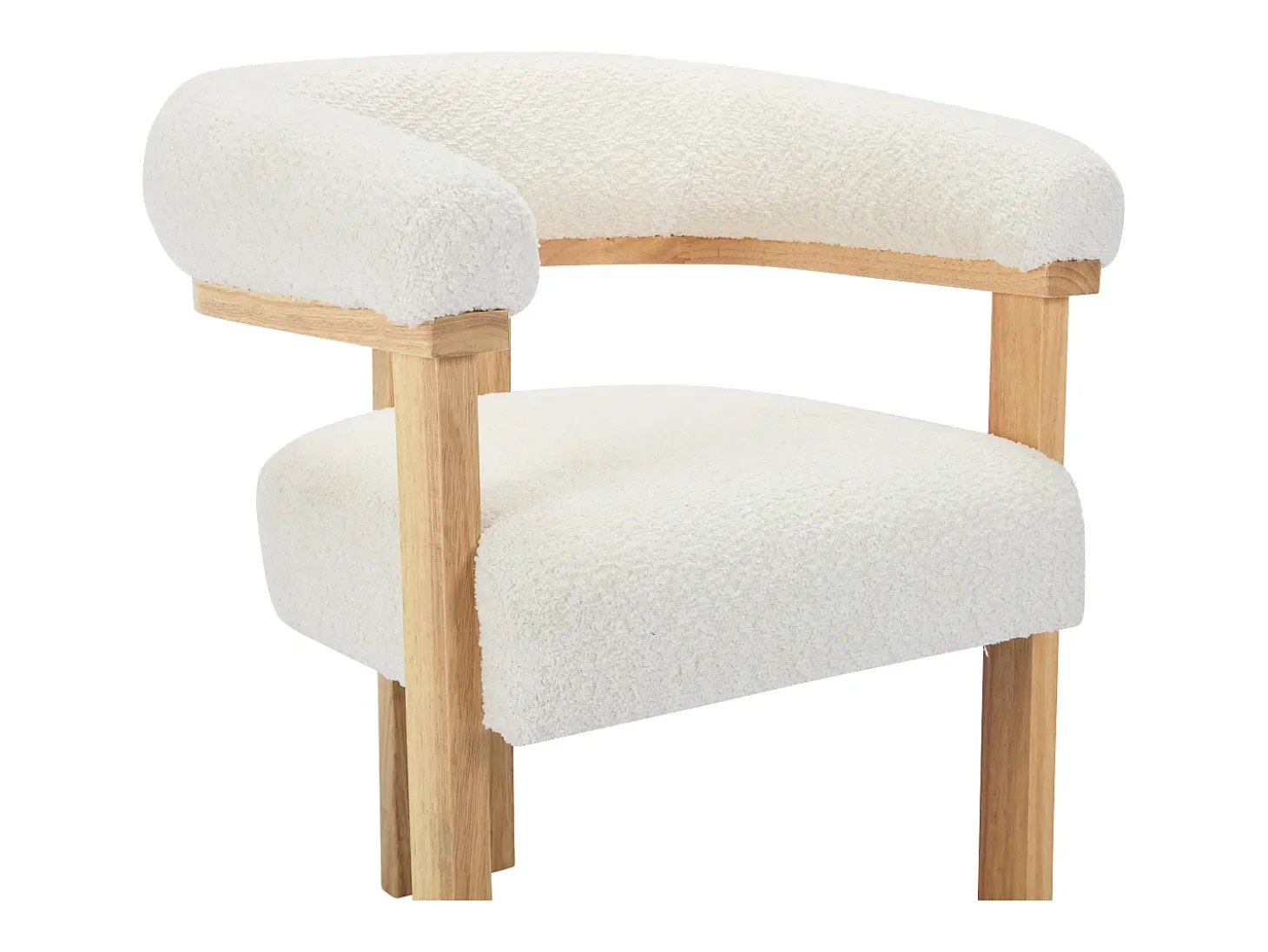 Conjunto de 6 sillas con reposabrazos en tela bouclé y hevea - Blanco y natural - LIVELIA