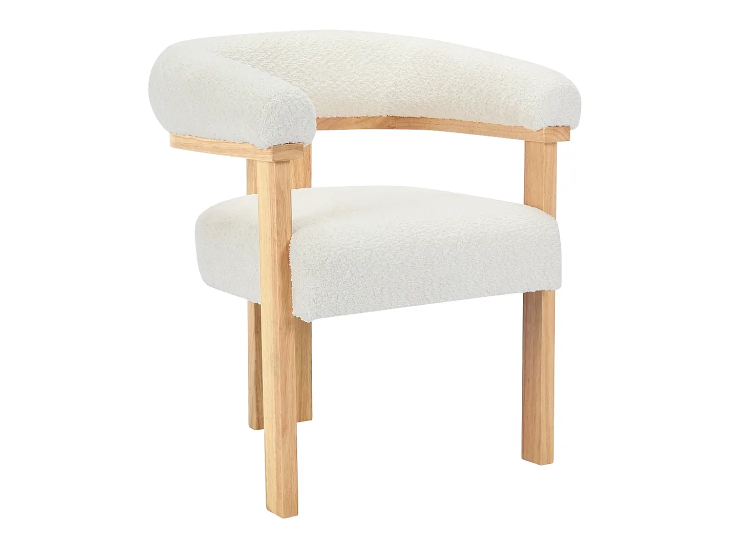 Conjunto de 6 sillas con reposabrazos en tela bouclé y hevea - Blanco y natural - LIVELIA