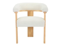 Conjunto de 6 sillas con reposabrazos en tela bouclé y hevea - Blanco y natural - LIVELIA