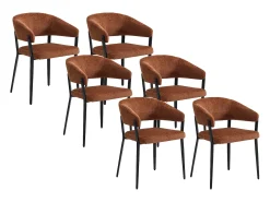 Conjunto de 6 sillas con reposabrazos de tela y metal negro - Terracota - AVRELA