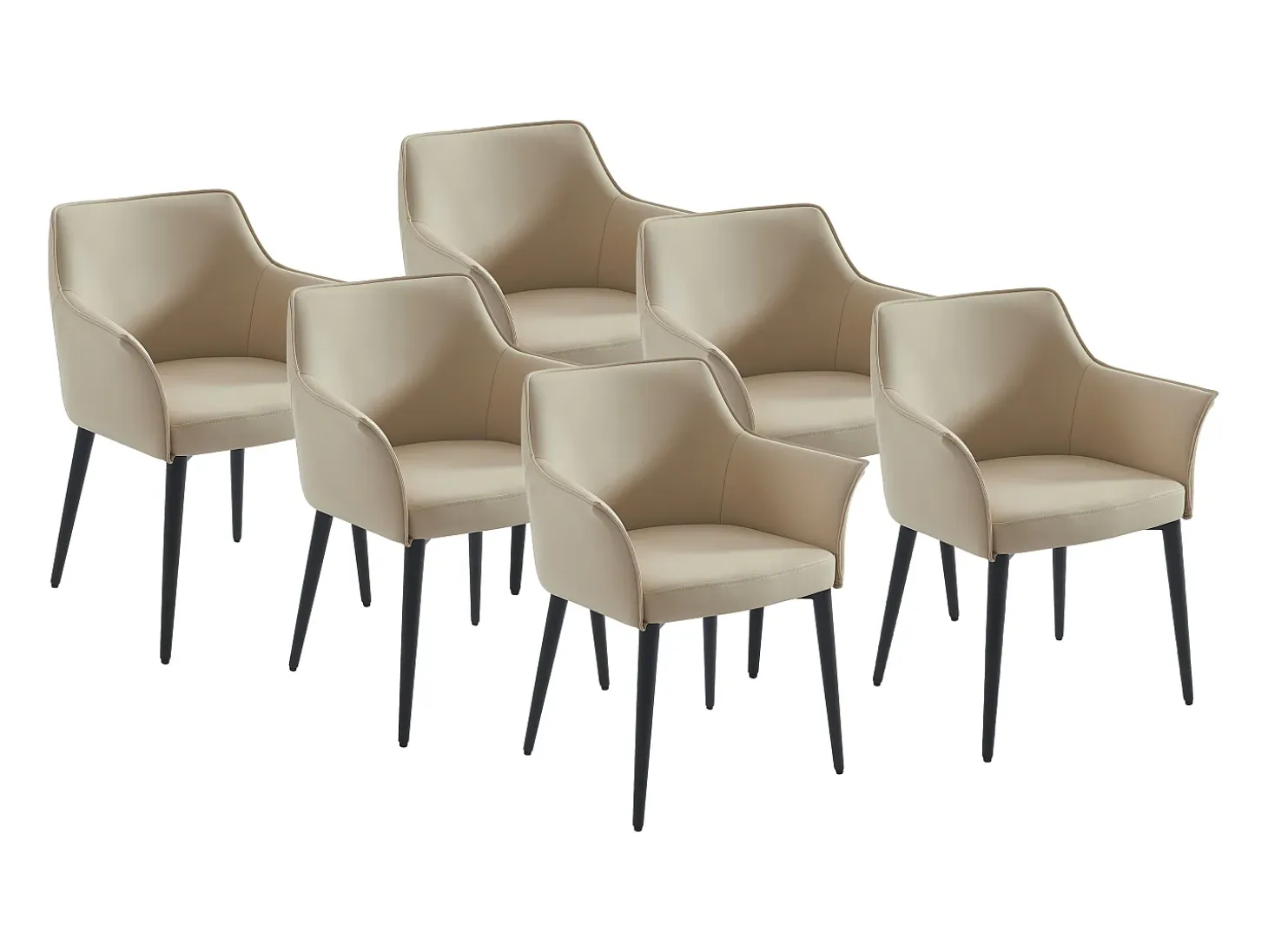 Conjunto de 6 sillas con reposabrazos en piel sintética y metal negro - Beige - MIALOV