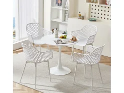Conjunto de 4 Sillas de Brazos Blancas Estilo Escandinavo - Comedor/Cocina - Diseño Escandinavo - 52 x 56 x 84.5 cm