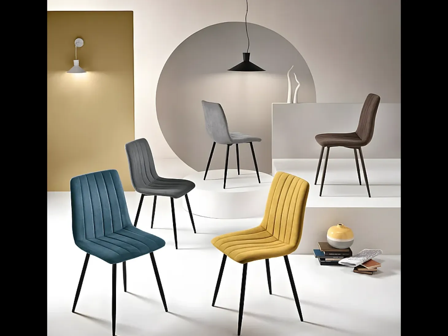 Conjunto de 4 sillas de comedor modernas en tejido gris "Palmer" acolchadas cm 45x54 88h