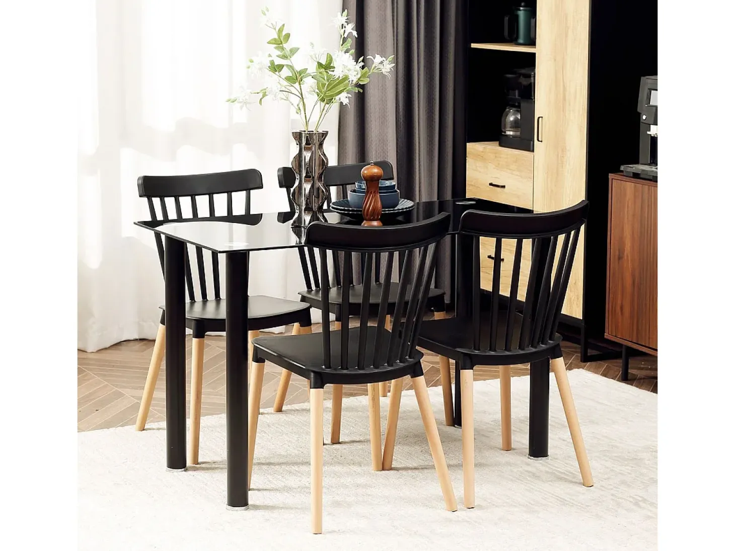 Conjunto de 4 sillas de comedor Sagitario hasta 120 kg estilo nórdico negro
