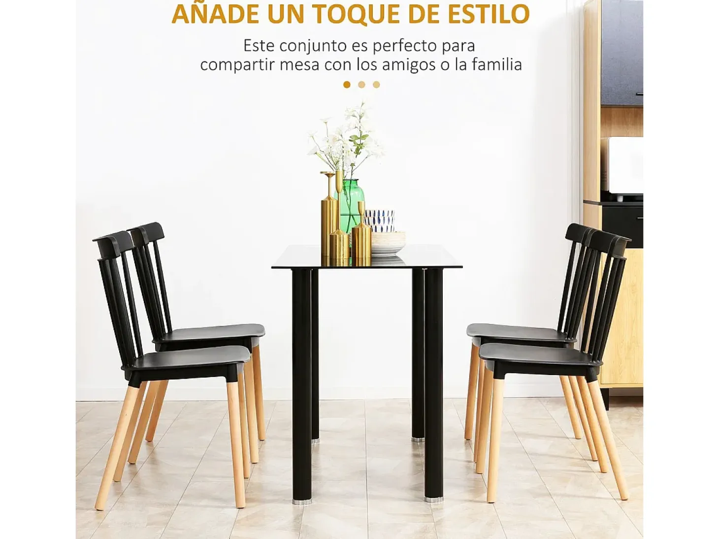 Conjunto de 4 sillas de comedor Sagitario hasta 120 kg estilo nórdico negro