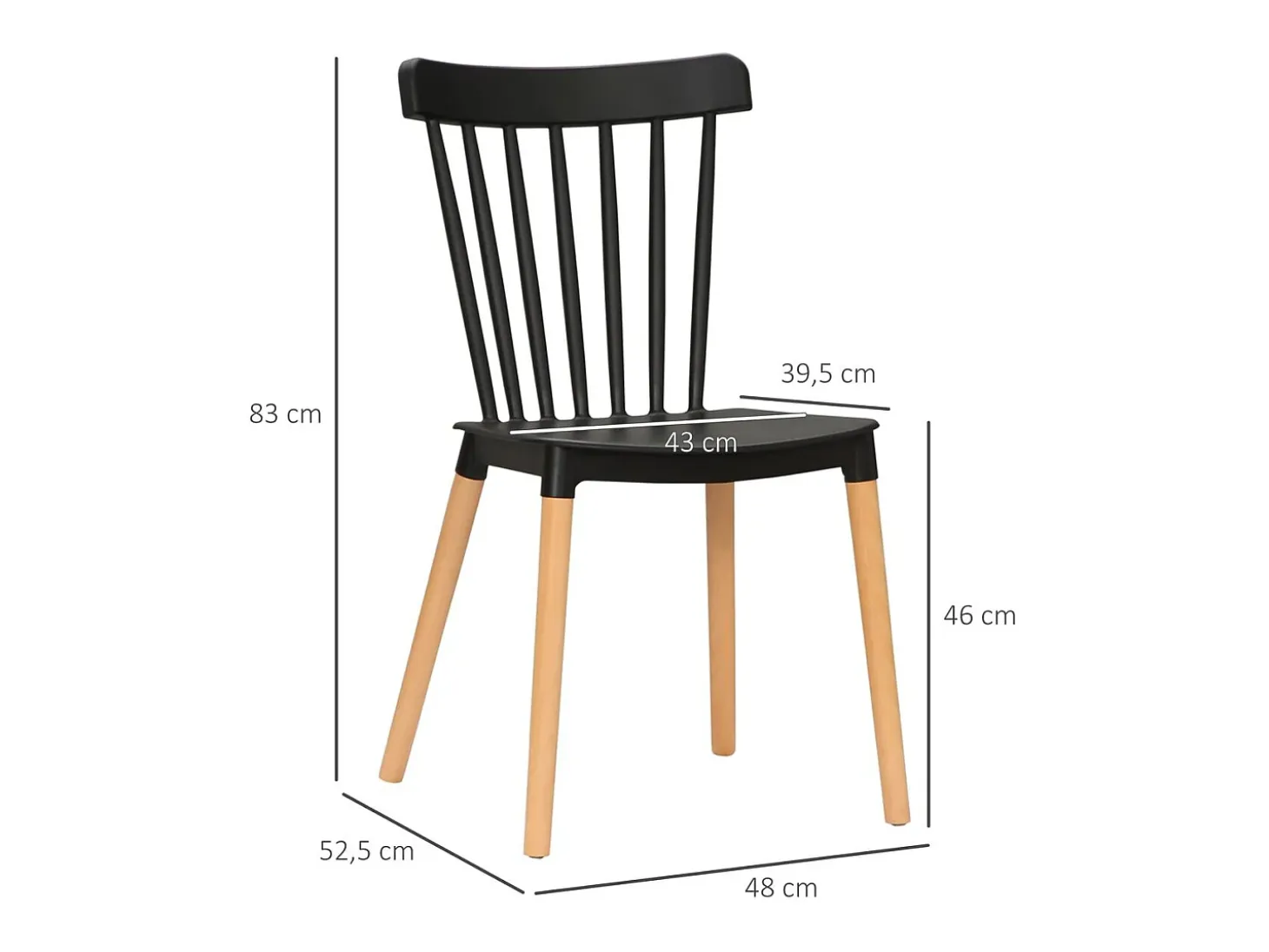 Conjunto de 4 sillas de comedor Sagitario hasta 120 kg estilo nórdico negro