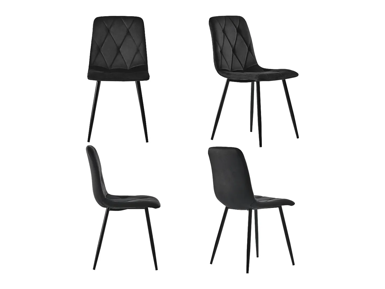 Conjunto de 4 sillas de comedor en terciopelo negro con respaldo acolchado y patas de metal