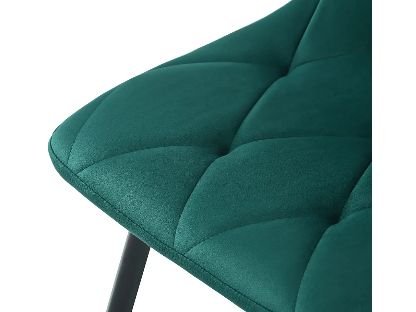 Conjunto de 4 sillas de comedor en terciopelo verde oscuro con respaldo acolchado y patas de metal negro