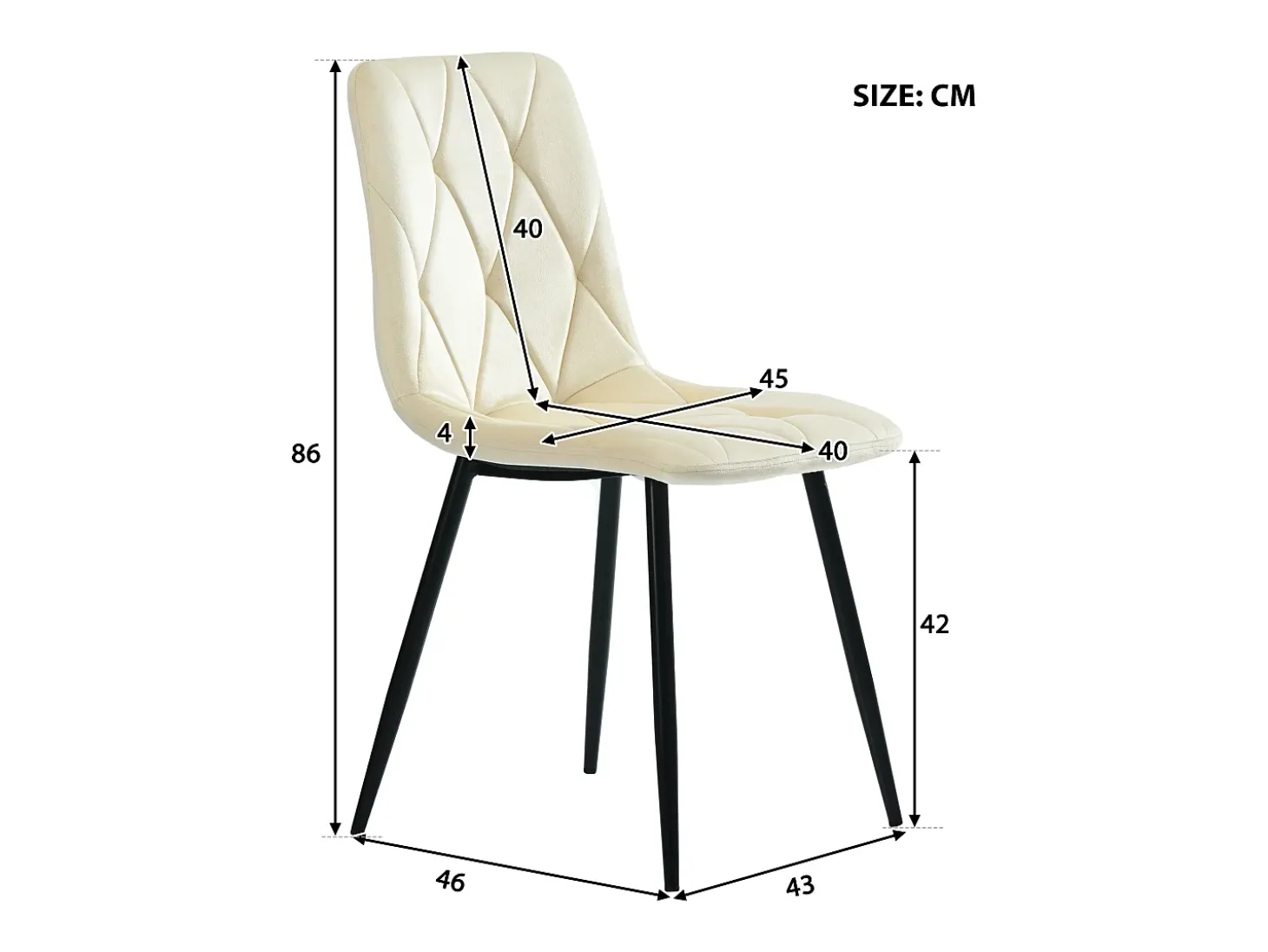 Conjunto de 4 sillas de comedor en terciopelo beige con respaldo acolchado y patas de metal negro