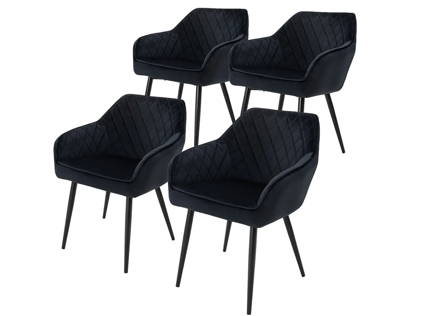 Conjunto de 4 sillas de comedor en terciopelo negro patas acero acolchado ML-Design