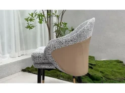 Conjunto de 2 sillas de comedor de lino con patas de metal - Gris claro y beige - Silla moderna acolchonada con revestimiento de tela