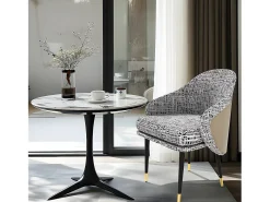 Conjunto de 2 sillas de comedor de lino con patas de metal - Gris claro y beige - Silla moderna acolchonada con revestimiento de tela