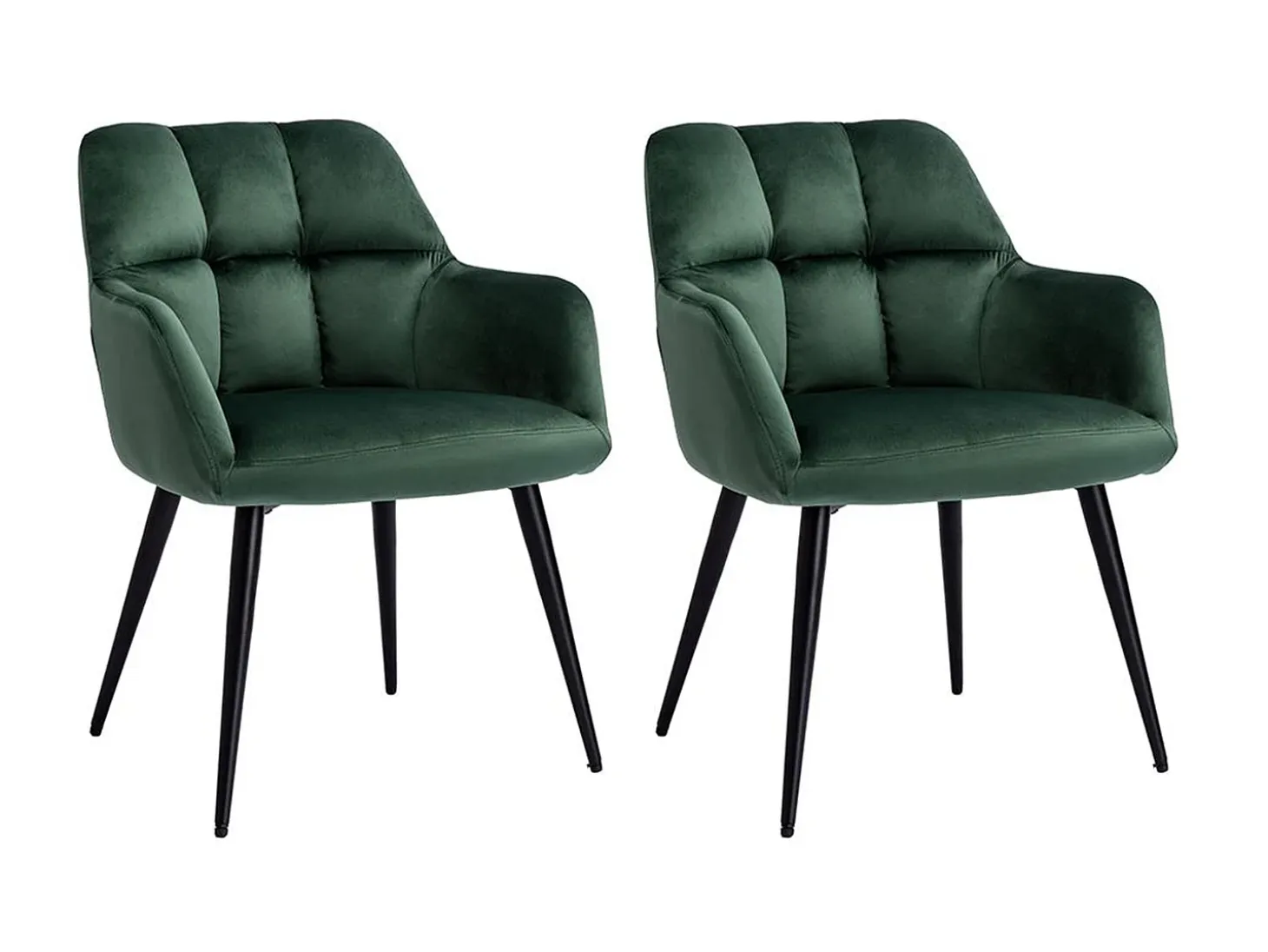 Conjunto de 2 sillas de comedor acolchadas Con reposabrazos - Terciopelo y metal negro. Verde. PEGA
