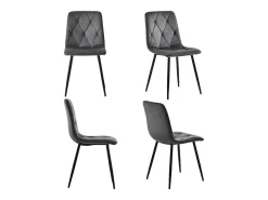 Conjunto de 4 sillas de comedor en terciopelo gris oscuro con respaldo acolchado y patas de metal negro
