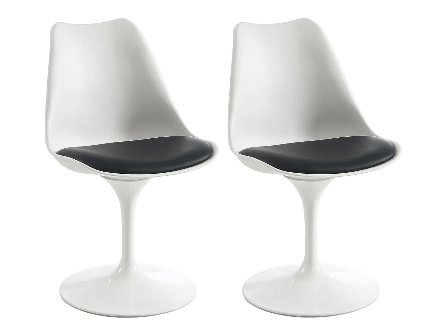 Conjunto de 2 sillas de polipropileno, cuero sintético y acero - Blanco y Negro - XAFY