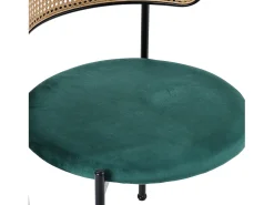Conjunto de 4 sillas de terciopelo con respaldo de ratán y patas de metal negro - verde