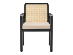 Conjunto de 6 sillas de terciopelo con respaldo de ratán - Negro y natural claro