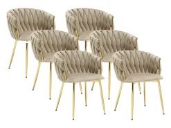 Conjunto de 6 sillas de terciopelo y metal dorado - Beige - ELEGANO
