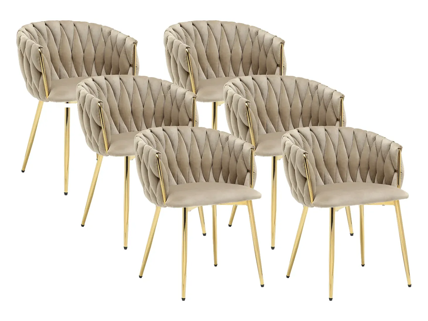 Conjunto de 6 sillas de terciopelo y metal dorado - Beige - ELEGANO