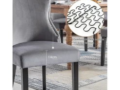 Conjunto de 2 sillas de terciopelo gris - Silla de 4 patas con costura de botones estructura de madera maciza para comedor - 91x50x49cm