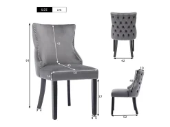 Conjunto de 2 sillas de terciopelo gris - Silla de 4 patas con costura de botones estructura de madera maciza para comedor - 91x50x49cm