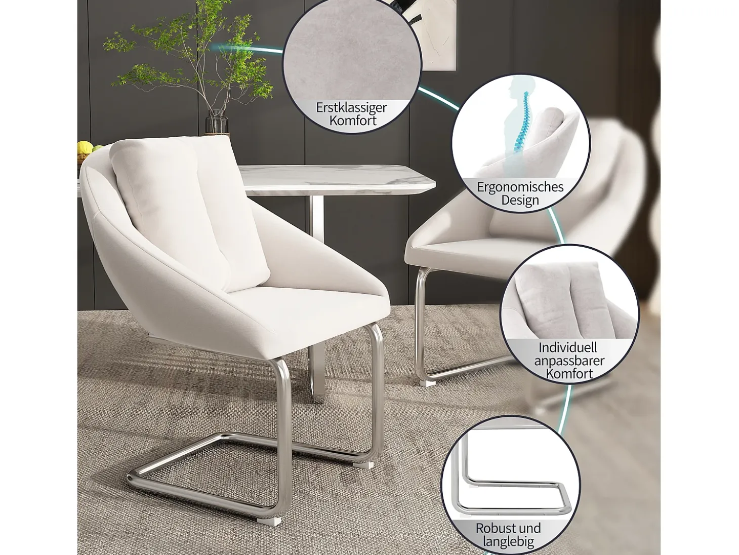 Conjunto de 4 sillas de terciopelo - estructura de metal - Beige