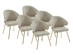Conjunto de 6 sillas de tela y metal dorado - Beige - LUXIVA