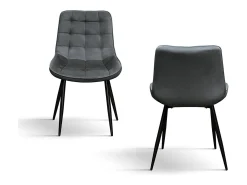 Conjunto de 4 sillas de tela con efecto terciopelo gris y patas de metal negro - BARCELLONA