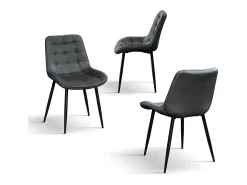 Conjunto de 4 sillas de tela con efecto terciopelo gris y patas de metal negro - BARCELLONA