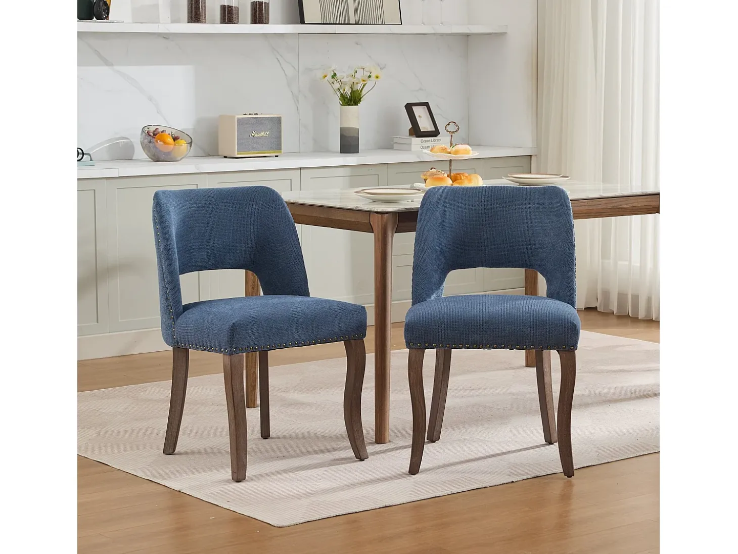 Conjunto de 2 sillas de tela y madera - Diseño hueco - Azul