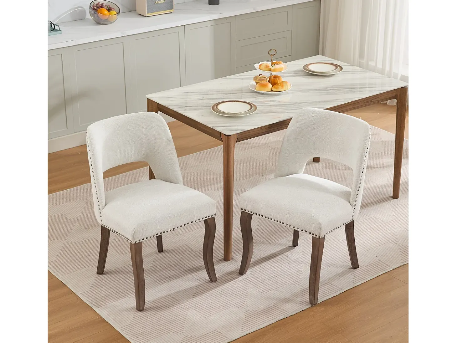 Conjunto de 2 sillas de tela y madera - Diseño hueco - Beige